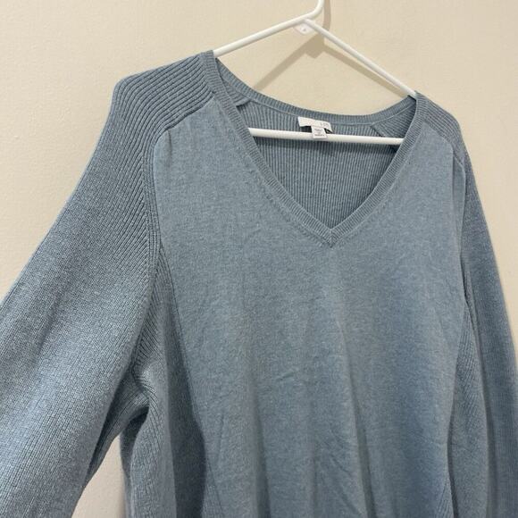 J. Jill Blue Cotton Blend Womens V Neck Tunic Sweater Sz 2X Classic Fall Ribbed - Picture 7 of 10